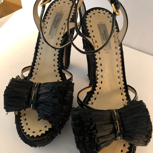 Prada Woven Raffia Platform Sandals - Picture 3 of 7
